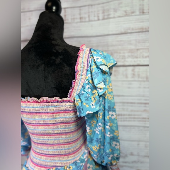 NWT Yvonne & Love Floral Blue and Purple Mini Dress - Picture 7 of 7